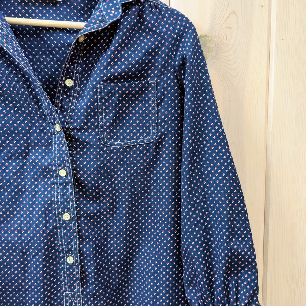 Vintage Navy Square Dot Mod Style Button-Up Shirt Dress - Picture 2 of 6